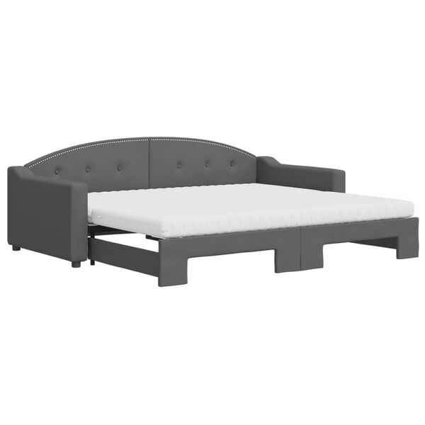 vidaXL Lit de jour avec gigogne et matelas gris foncé 90x200 cm tissu