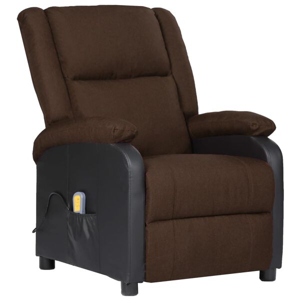 vidaXL Fauteuil de massage marron fonc&eacute; similicuir et tissu