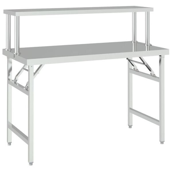 vidaXL Table de travail de cuisine avec &eacute;tag&egrave;re 120x60x115 cm Inox