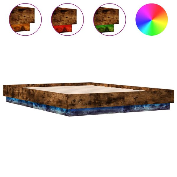 vidaXL Cadre de lit avec LED sans matelas ch&ecirc;ne fum&eacute; 120x190 cm