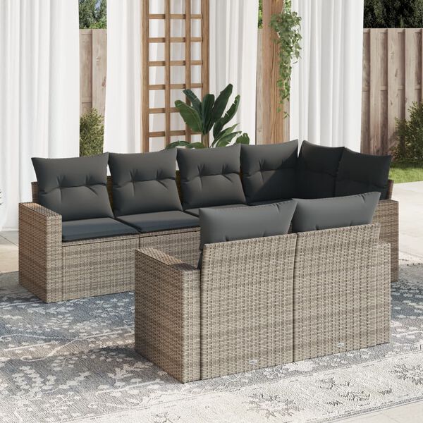 vidaXL Salon de jardin avec coussins 7 pcs gris r&eacute;sine tress&eacute;e