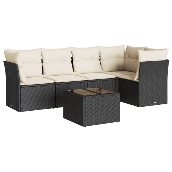 vidaXL Salon de jardin 6 pcs avec coussins noir r&eacute;sine tress&eacute;e