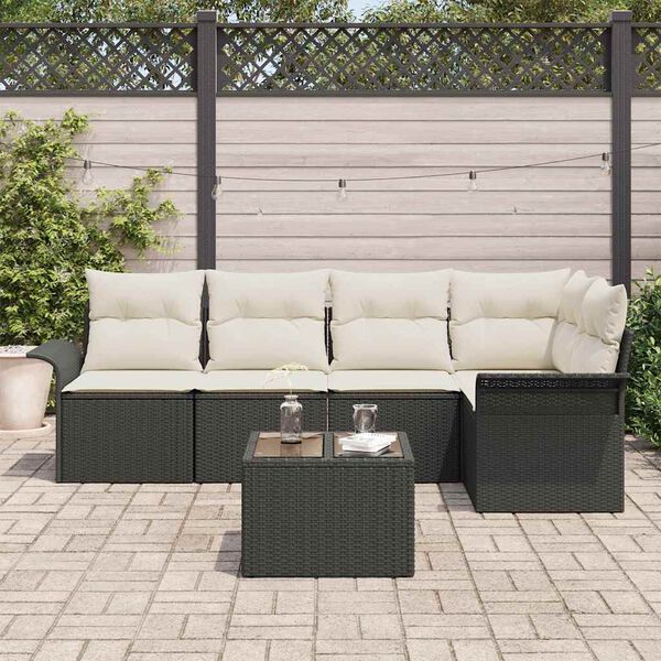 vidaXL Ensemble de canap&eacute; de jardin avec coussin 6 pcs Noir polyrotin