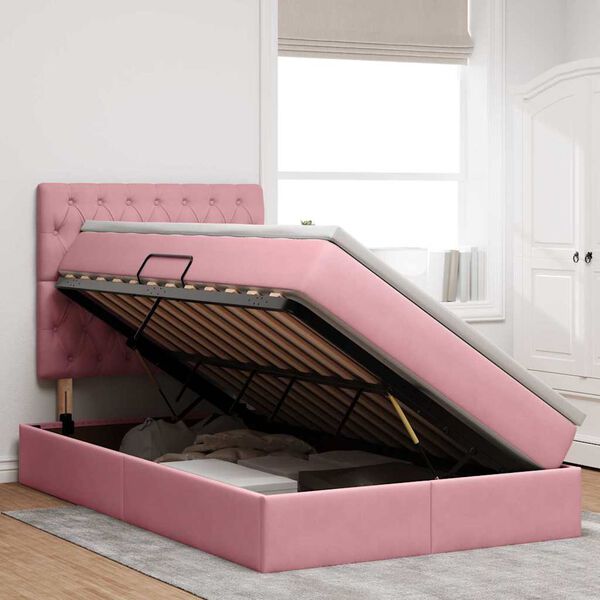 vidaXL Lit avec rangement et matelas Rose 120 x 190 cm Velours