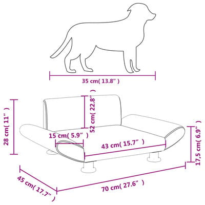 vidaXL Lit pour chien noir 70x45x28 cm tissu