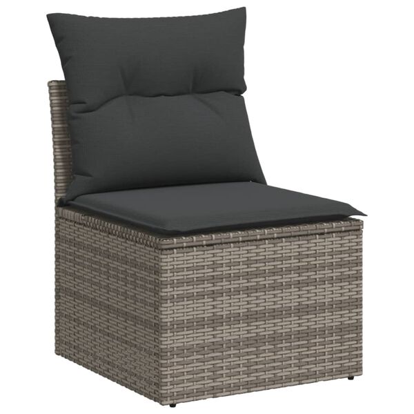 vidaXL Salon de jardin 4 pcs avec coussins gris r&eacute;sine tress&eacute;e