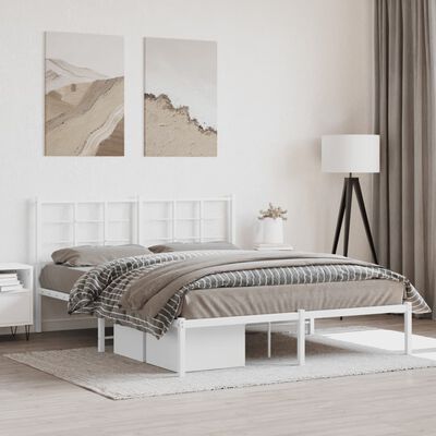 vidaXL Cadre de lit métal sans matelas et tête de lit blanc 160x200 cm