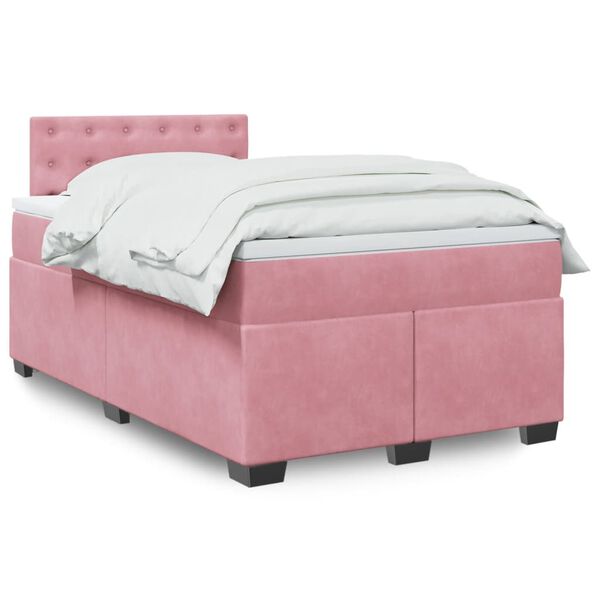 vidaXL Sommier &agrave; lattes de lit avec matelas Rose 120x200 cm Velours