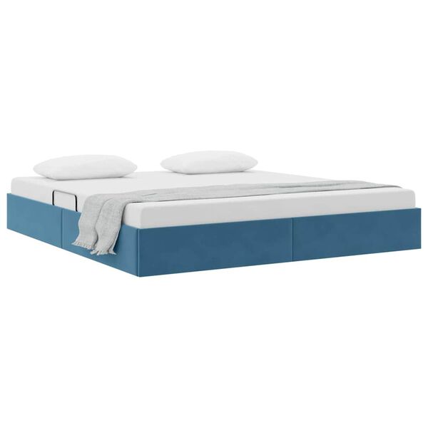 vidaXL Lit de Rangement avec matelas Bleu fonc&eacute; 160 x 200 cm Velours