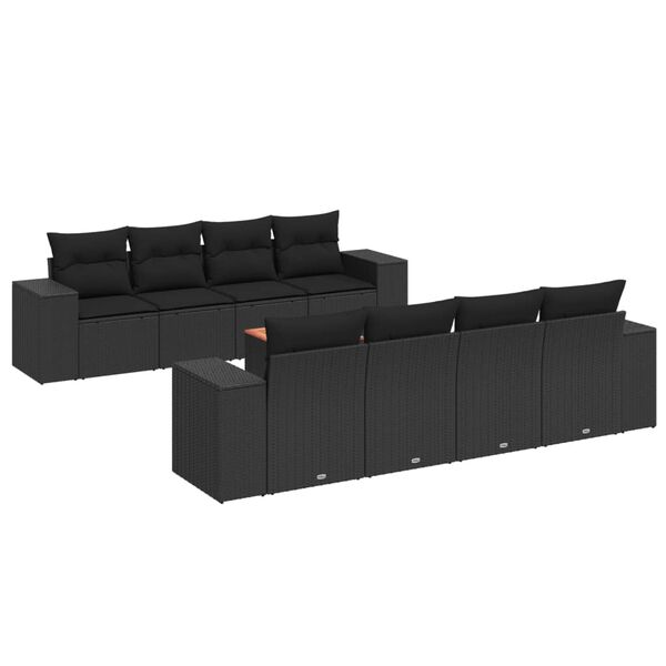 vidaXL Salon de jardin 9 pcs avec coussins noir r&eacute;sine tress&eacute;e
