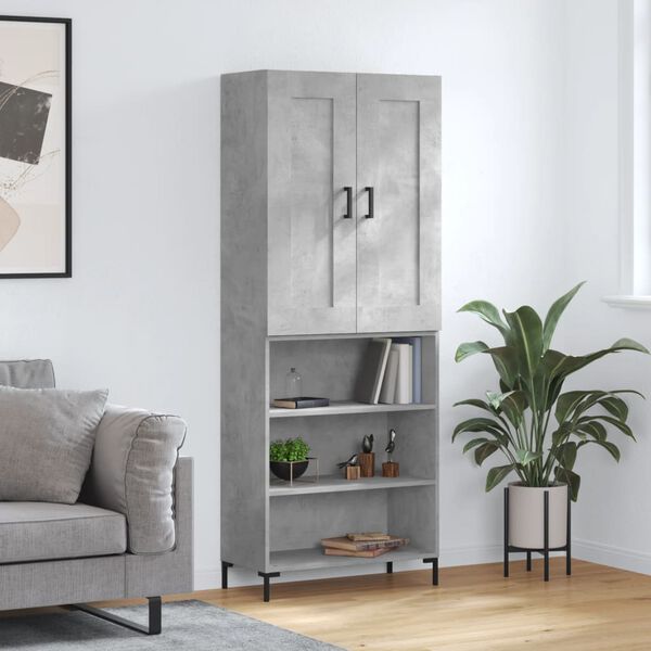 vidaXL Buffet haut Gris b&eacute;ton 69,5x34x180 cm Bois d'ing&eacute;nierie