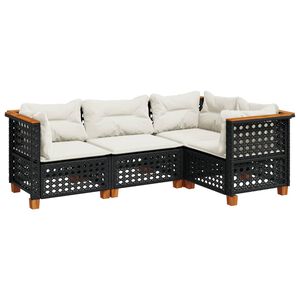vidaXL Salon de jardin 4 pcs avec coussins noir r&eacute;sine tress&eacute;e