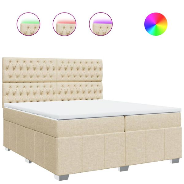 vidaXL Sommier &agrave; lattes de lit avec matelas Cr&egrave;me 200x200 cm Tissu