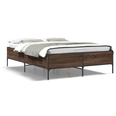 vidaXL Cadre de lit chêne marron 150x200 cm bois d'ingénierie et métal