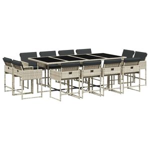 vidaXL Ensemble &agrave; manger de jardin et coussins 13 pcs gris clair rotin