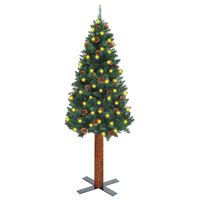 vidaXL Sapin de Noël mince pré-éclairé et bois véritable/pommes de pin