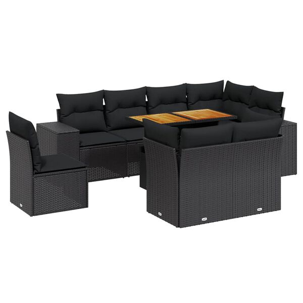 vidaXL Salon de jardin 9 pcs avec coussins noir r&eacute;sine tress&eacute;e
