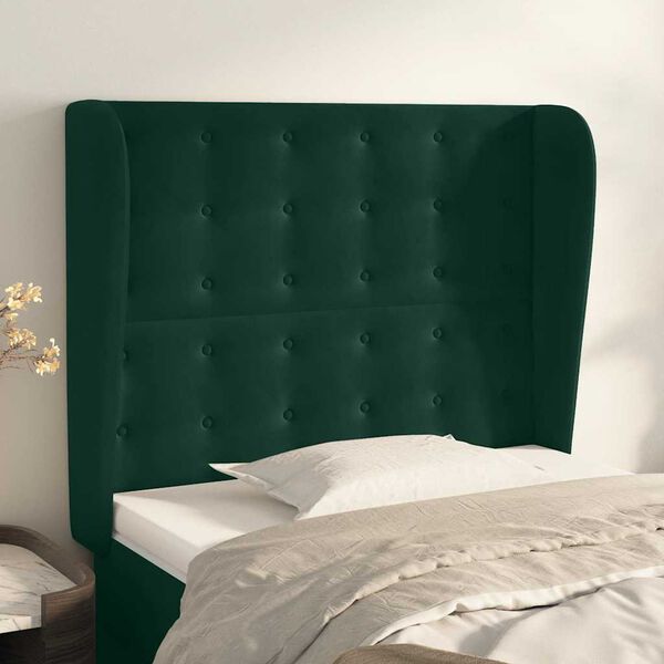 vidaXL T&ecirc;te de lit avec oreilles Vert fonc&eacute; 103x23x118/128 cm Velours