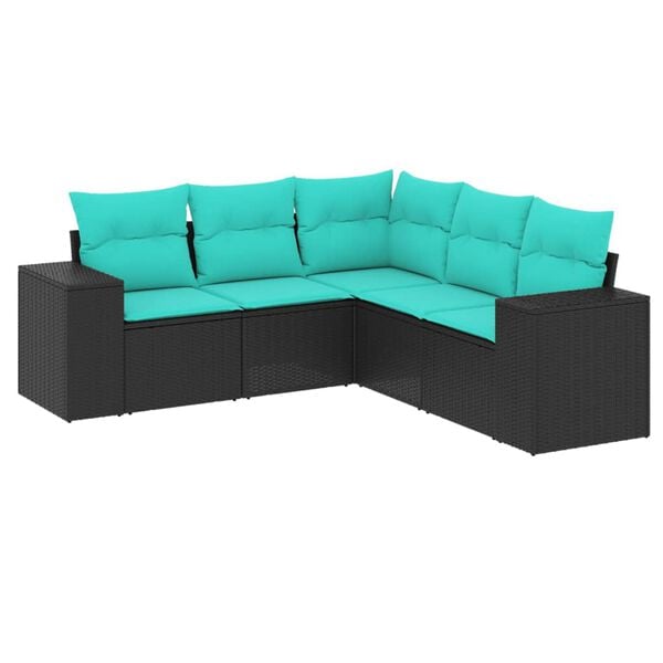vidaXL Salon de jardin 5 pcs avec coussins noir r&eacute;sine tress&eacute;e