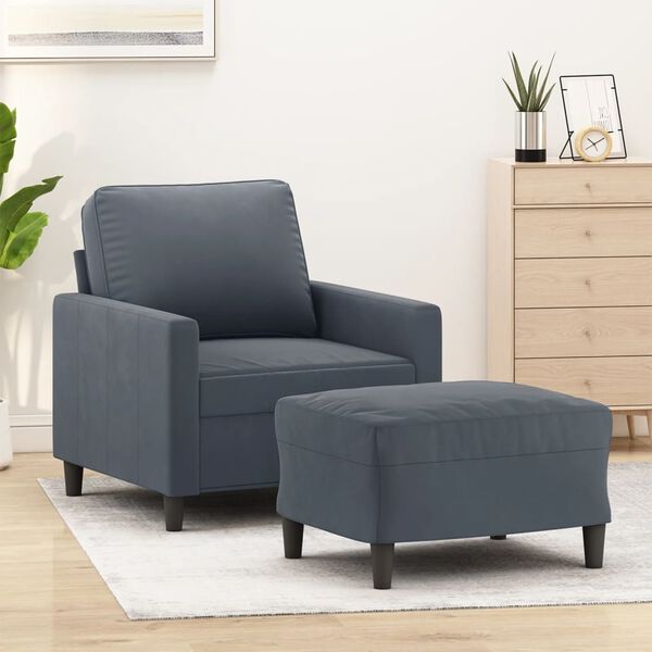 vidaXL Fauteuil avec repose-pied Gris foncé 60 cm Velours