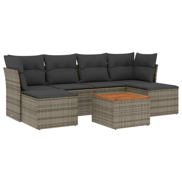 vidaXL Salon de jardin avec coussins 7 pcs gris r&eacute;sine tress&eacute;e