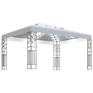vidaXL Tonnelle avec double toit et lumi&egrave;res LED 3x4 m Blanc