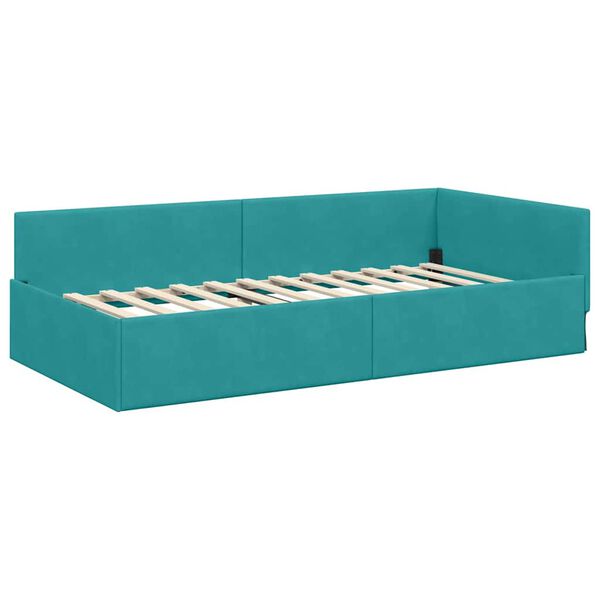 vidaXL Cadre de lit d'angle avec t&ecirc;te de lit Turquoise 100 cm x 200 cm