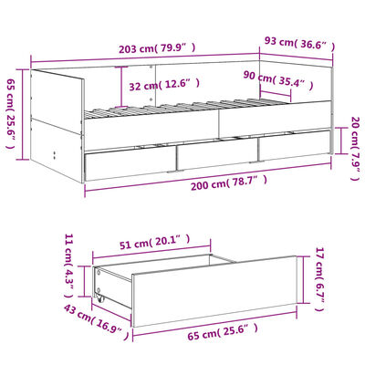 vidaXL Lit de jour et tiroirs chêne sonoma 90x200cm bois d'ingénierie