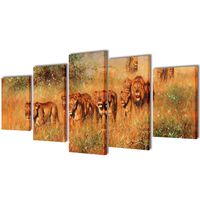 Set de toiles murales imprimées Lions 100 x 50 cm