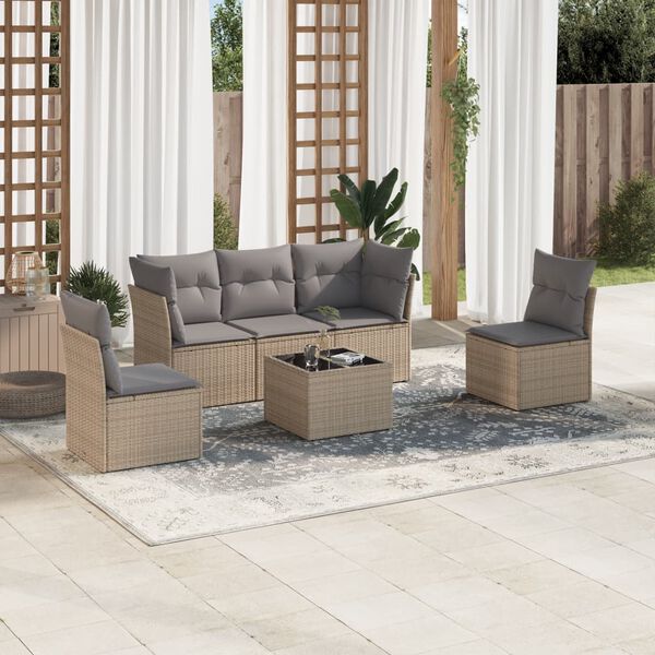 vidaXL Salon de jardin avec coussins 6 pcs beige r&eacute;sine tress&eacute;e