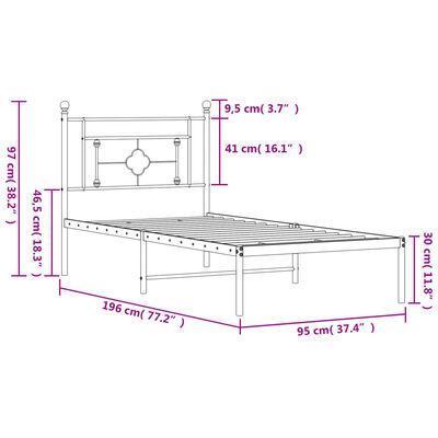 vidaXL Cadre de lit métal sans matelas avec tête de lit noir 90x190 cm