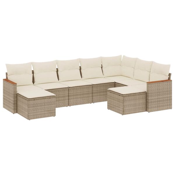 vidaXL Salon de jardin avec coussins 9 pcs beige r&eacute;sine tress&eacute;e