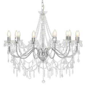 vidaXL Lustre avec perles Argent&eacute; 12 ampoules E14