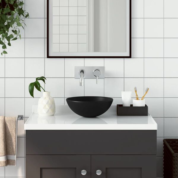 vidaXL Lavabo de salle de bain C&eacute;ramique Noir mat Rond