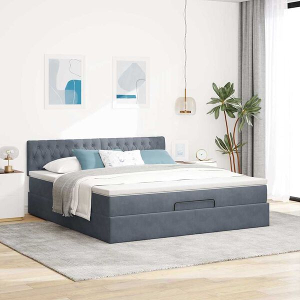 VidaXL Cadre de lit ottoman avec matelas gris fonc&eacute; 180x200 cm velours
