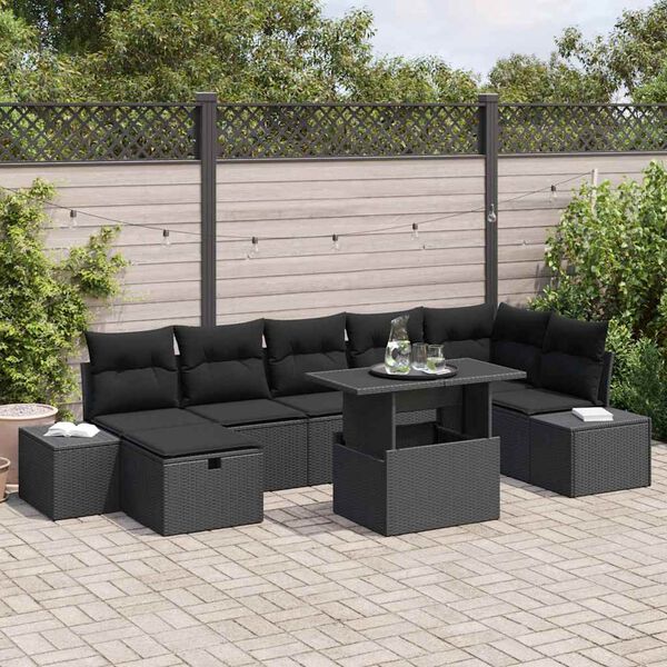 vidaXL Ensemble de canap&eacute; de jardin avec coussin 8 pcs Noir Poly rotin