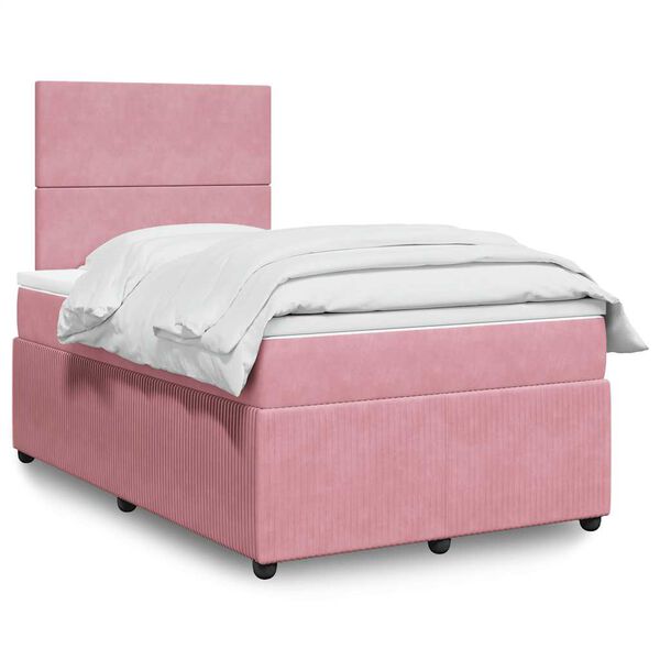 vidaXL Sommier &agrave; lattes de lit avec matelas rose 120x190 cm velours