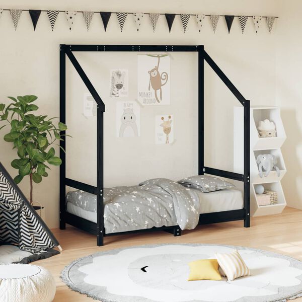 vidaXL Cadre de lit pour enfant noir 70x140 cm bois de pin massif