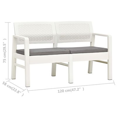 vidaXL Banc de jardin à 2 places et coussins 120 cm Plastique Blanc