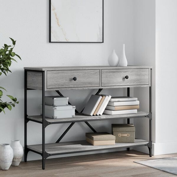 vidaXL Table console avec tiroirs et &eacute;tag&egrave;res gris bois d'ing&eacute;nierie