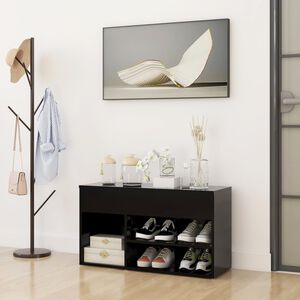 vidaXL Banc &agrave; chaussures Noir 80x30x45 cm Bois d&rsquo;ing&eacute;nierie