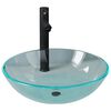 vidaXL Lavabo de bain avec robinet et drain &agrave; poussoir Verre tremp&eacute;