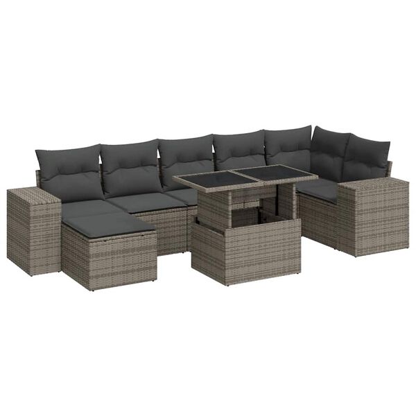 vidaXL Salon de jardin 8 pcs avec coussins gris r&eacute;sine tress&eacute;e