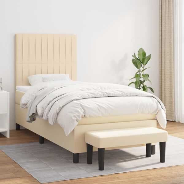 vidaXL Sommier &agrave; lattes de lit avec matelas Cr&egrave;me 80x200 cm Tissu