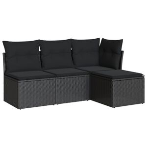 vidaXL Salon de jardin 4 pcs avec coussins noir r&eacute;sine tress&eacute;e