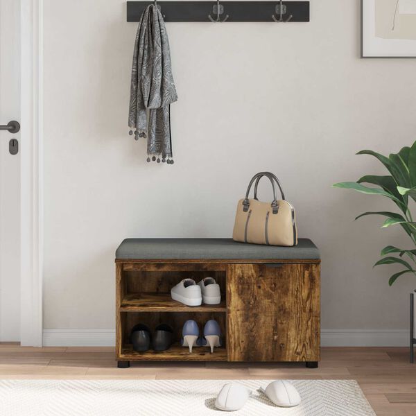 vidaXL Banc d'entr&eacute;e avec coussin Uni Ch&ecirc;ne fum&eacute; 80 x 38 x 46 cm