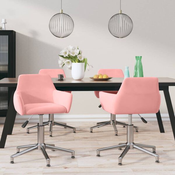 vidaXL Chaises &agrave; manger pivotantes lot de 4 Rose Velours