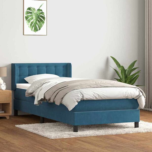 vidaXL Sommier &agrave; lattes de lit et matelas bleu fonc&eacute; 100x210cm velours