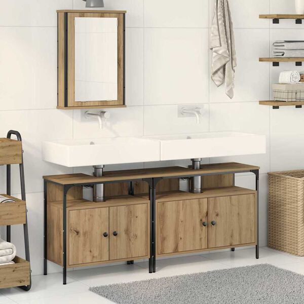 vidaXL Meubles de salle de bain 3 pcs Marron Bois d'ing&eacute;nierie
