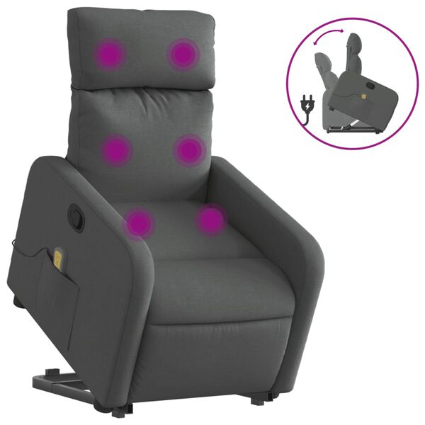 vidaXL Fauteuil de massage inclinable Gris fonc&eacute; Tissu